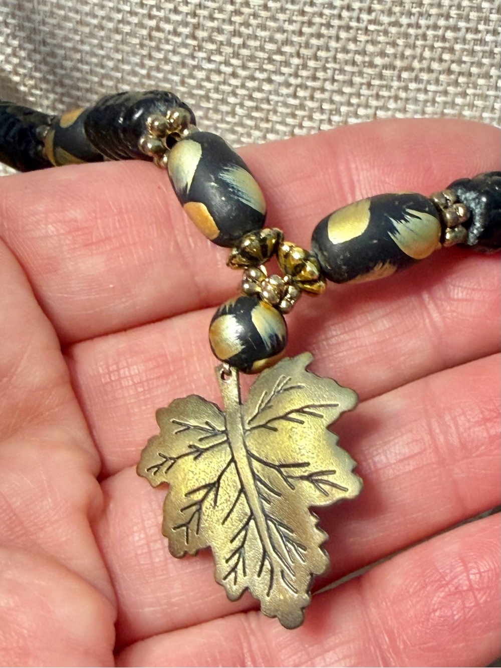 Hand Crafted Black and Gold Leaf Charm Necklace